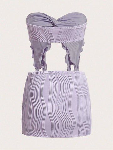 Twist Front Asymmetrical Hem Crop Tube Top & Bodycon Skirt