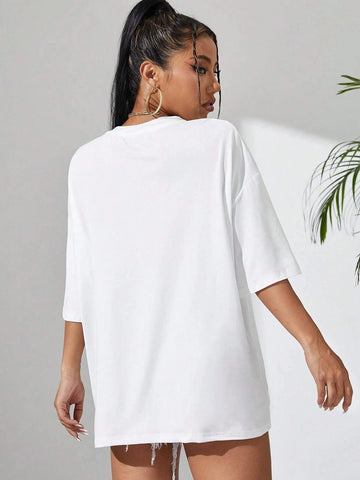 EZwear Car & Slogan Graphic Drop Shoulder Tee