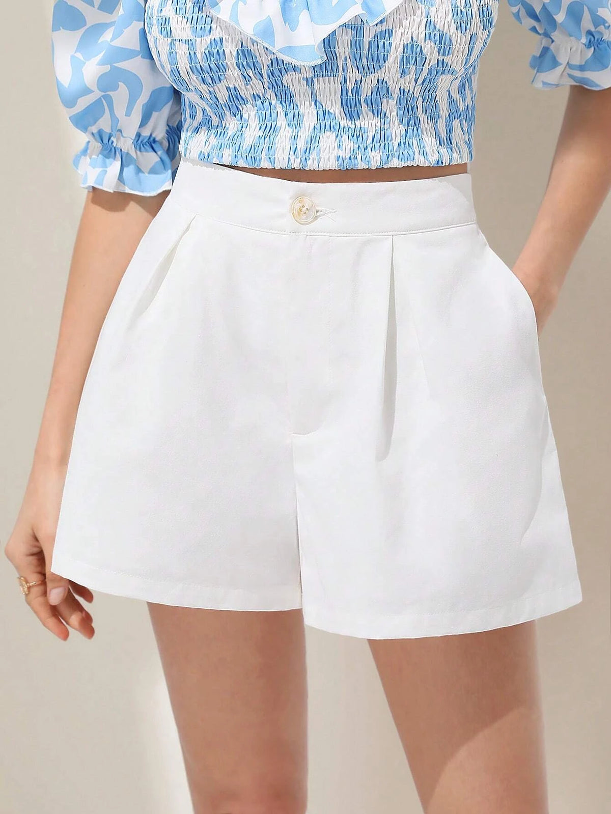 Frenchy Solid Slant Pocket Wide Leg Shorts