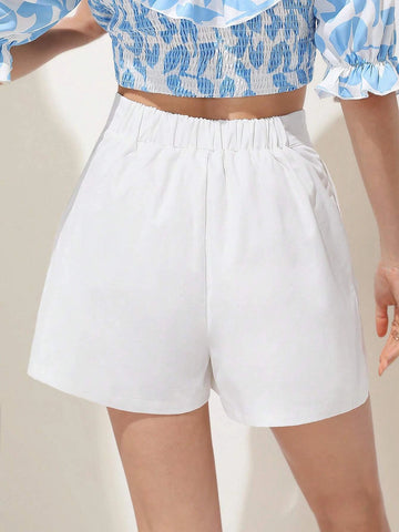 Frenchy Solid Slant Pocket Wide Leg Shorts