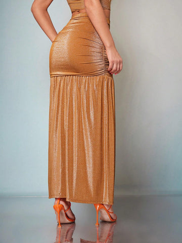 BAE High Waist Ruched Split Thigh Glitter Skirt