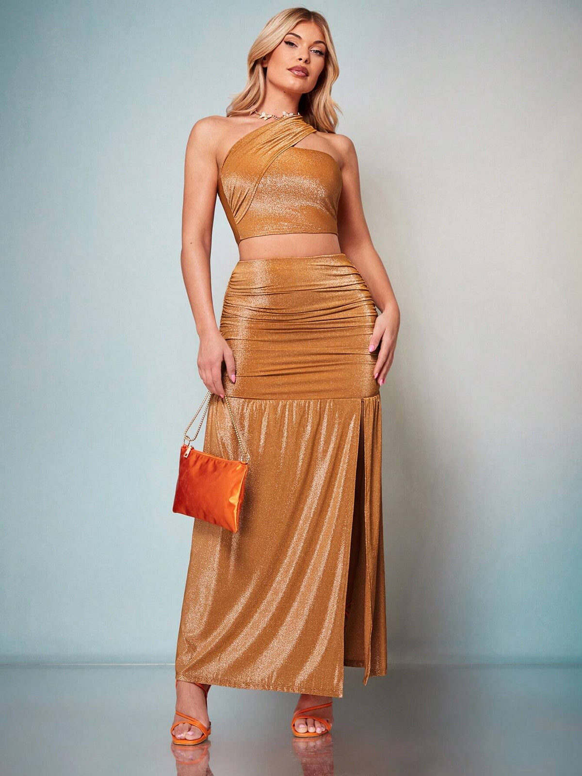 BAE High Waist Ruched Split Thigh Glitter Skirt