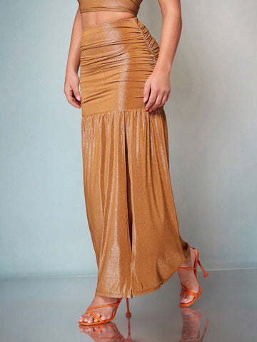 BAE High Waist Ruched Split Thigh Glitter Skirt