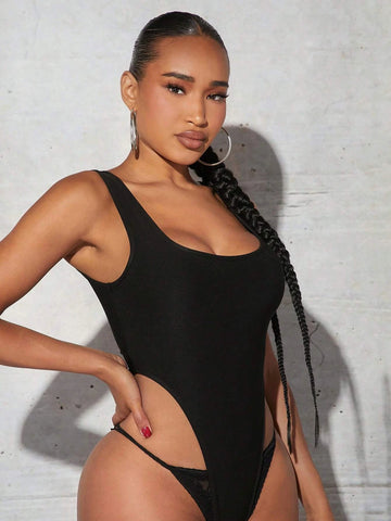 Solid Cut Out Side Bodysuit