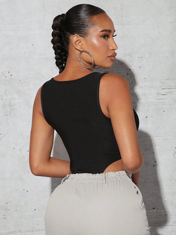 Solid Cut Out Side Bodysuit