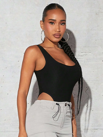 Solid Cut Out Side Bodysuit