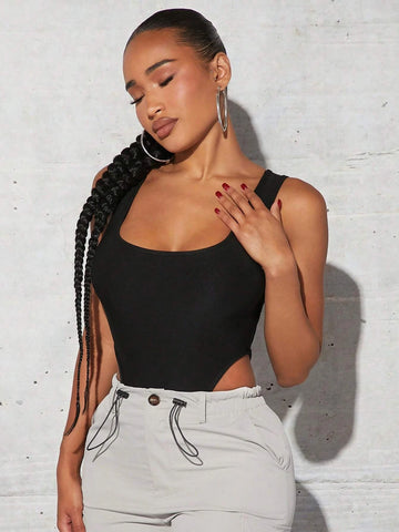 Solid Cut Out Side Bodysuit