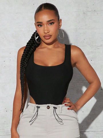 Solid Cut Out Side Bodysuit
