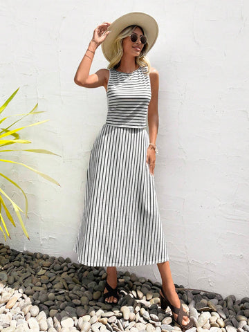 EMERY ROSE Striped Print Tank Top & Skirt