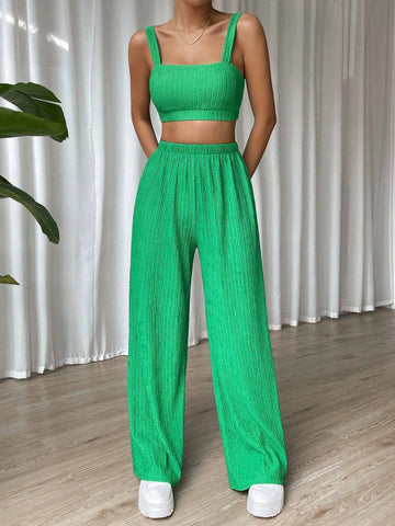 Solid Cami Top & Straight Leg Pants