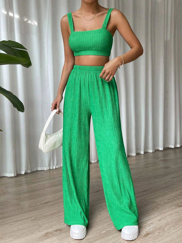 Solid Cami Top & Straight Leg Pants