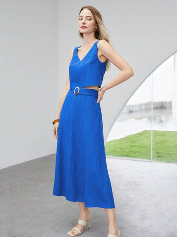 MOTF PREMIUM LINEN VISCOSE CAMI BELTED SKIRT SET