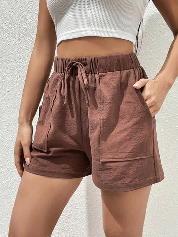 EZwear Tie Waist Slant Pocket Shorts