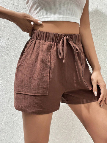 EZwear Tie Waist Slant Pocket Shorts