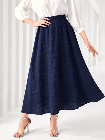 Modely Solid Elastic Waist A-line Skirt