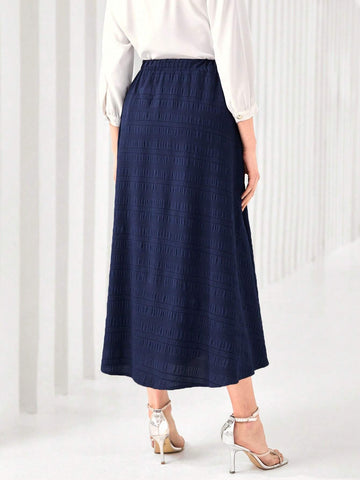 Modely Solid Elastic Waist A-line Skirt