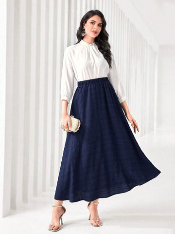 Modely Solid Elastic Waist A-line Skirt