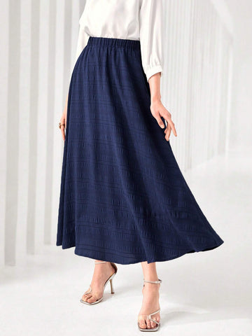 Modely Solid Elastic Waist A-line Skirt