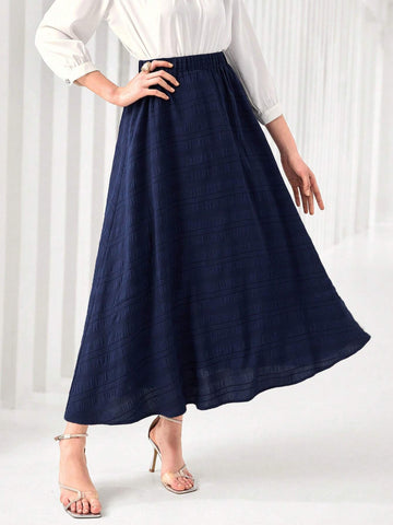 Modely Solid Elastic Waist A-line Skirt