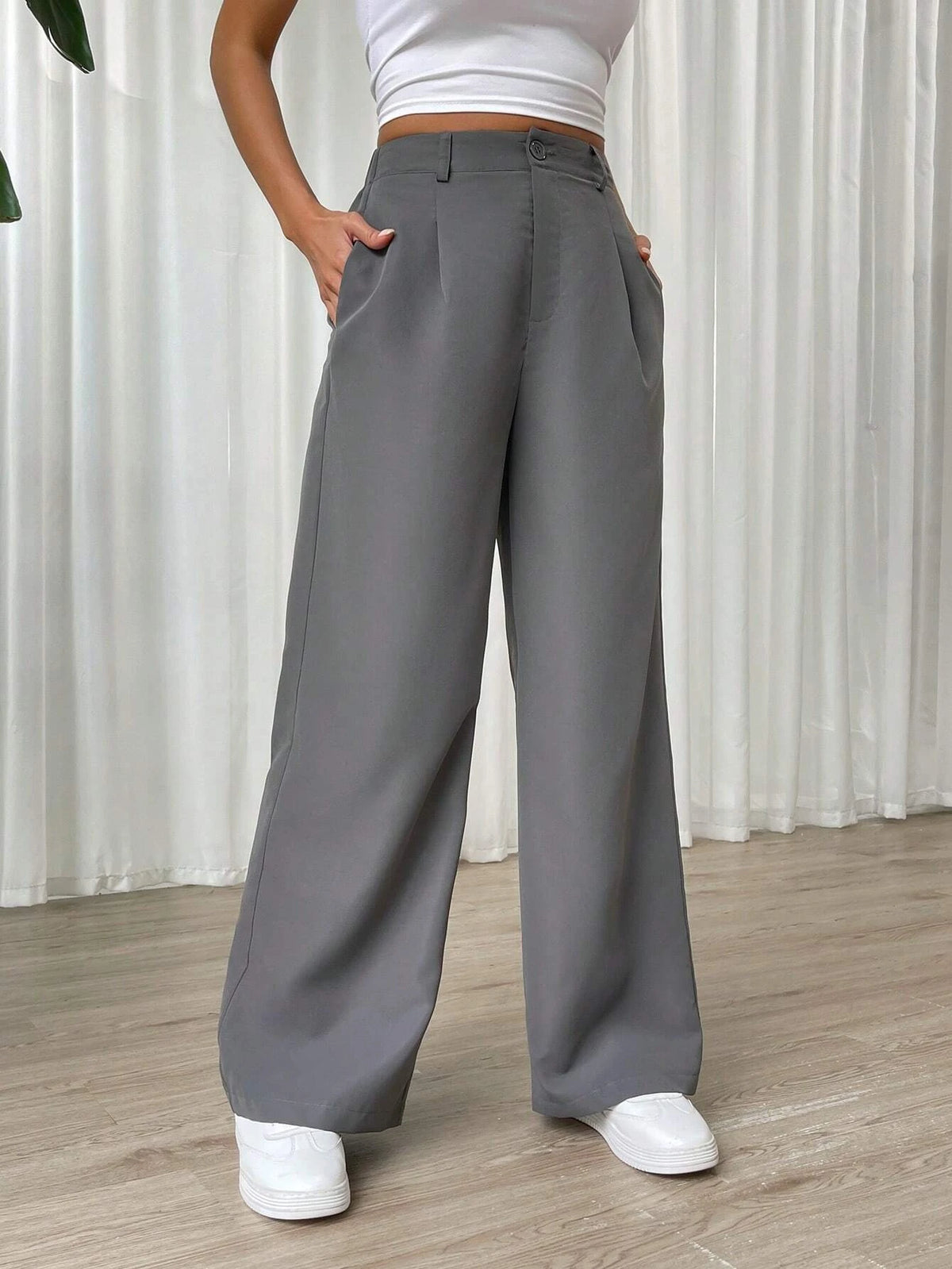 EZwear Solid Wide Leg Pants