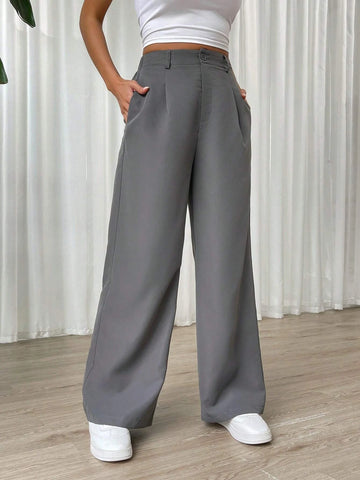 EZwear Solid Wide Leg Pants