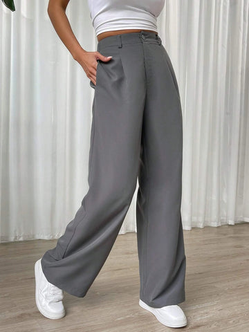 EZwear Solid Wide Leg Pants