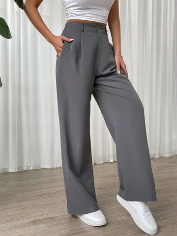 EZwear Solid Wide Leg Pants