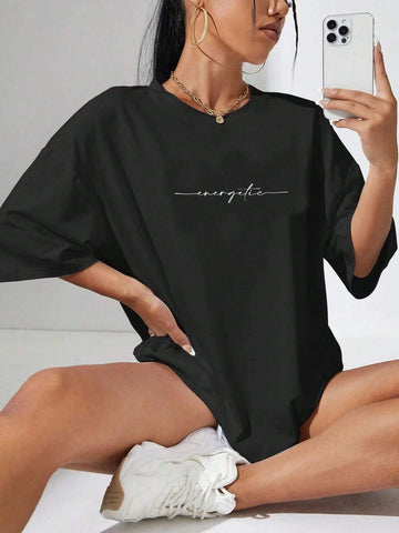 Letter Graphic Drop Shoulder Oversized Tee
