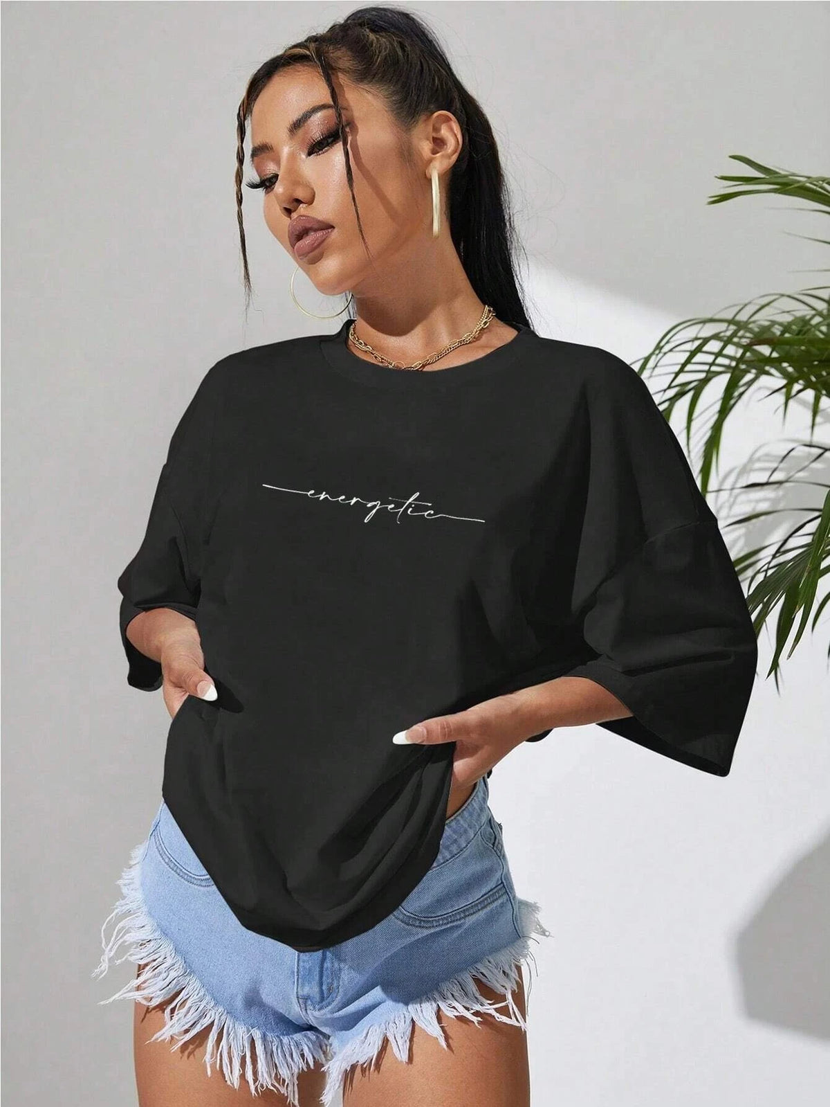 Letter Graphic Drop Shoulder Oversized Tee
