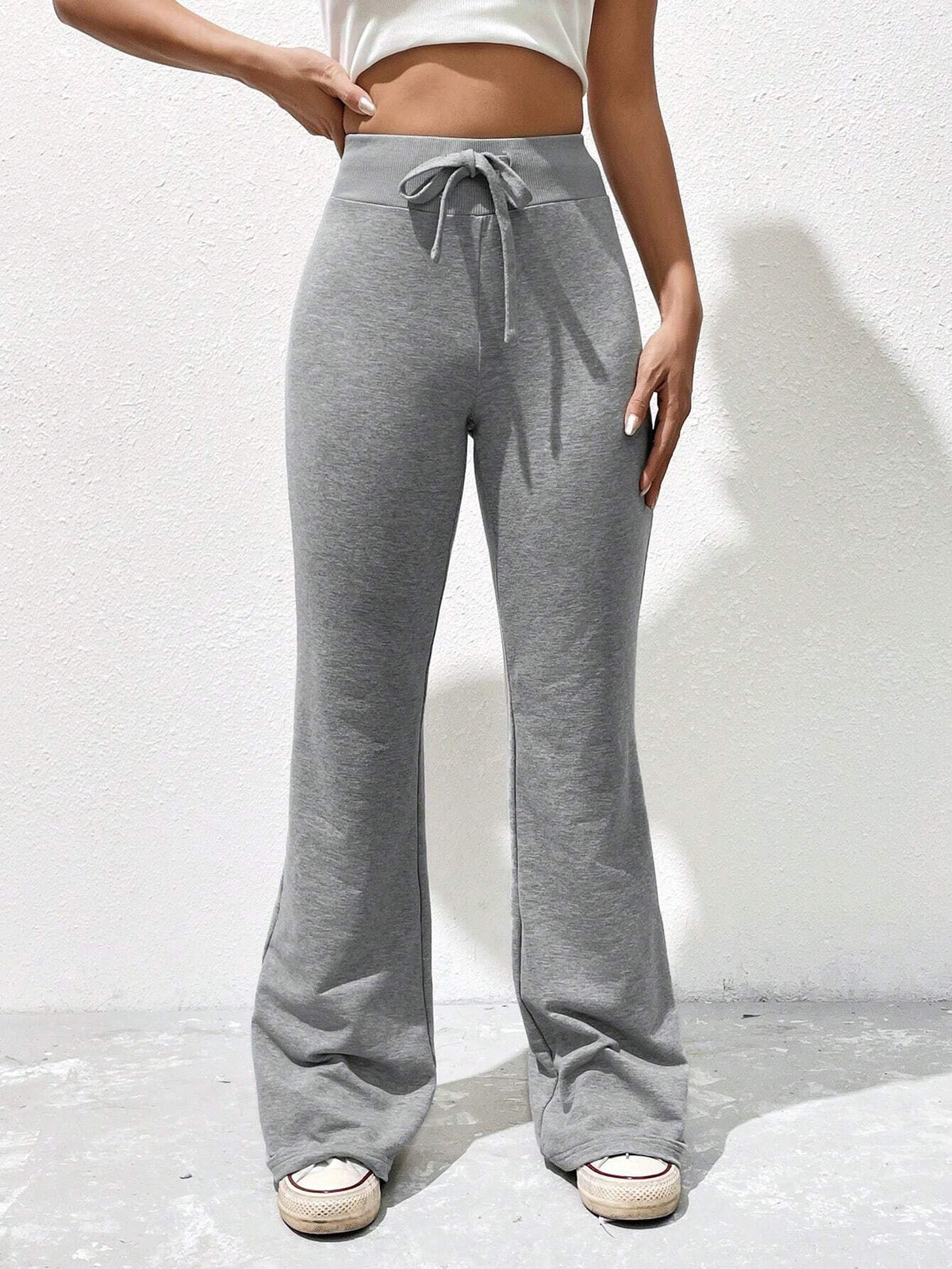 EZwear Drawstring Waist Flare Leg Sweatpants