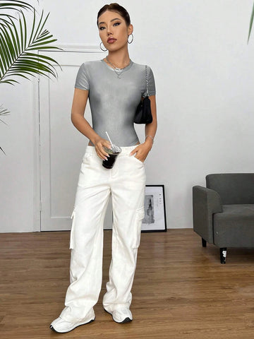 Solid Round Neck Bodysuit