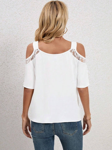 Contrast Lace Cold Shoulder Blouse