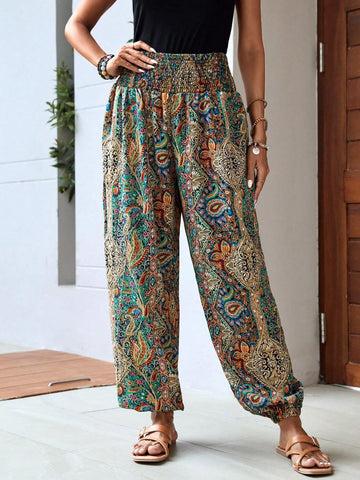 EMERY ROSE Paisley Print Elastic Waist Carrot Pants
