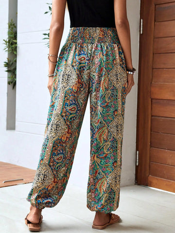 EMERY ROSE Paisley Print Elastic Waist Carrot Pants