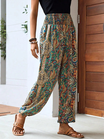 EMERY ROSE Paisley Print Elastic Waist Carrot Pants
