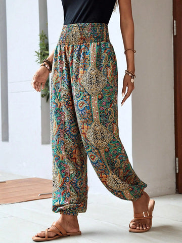 EMERY ROSE Paisley Print Elastic Waist Carrot Pants