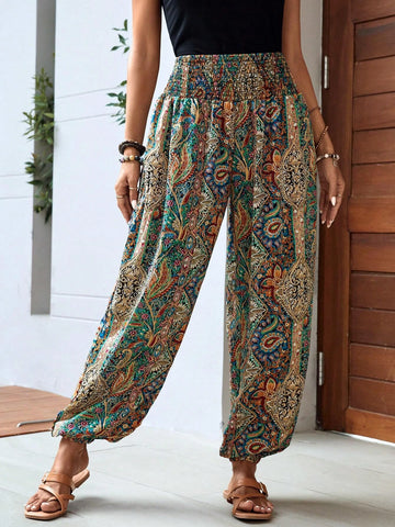 EMERY ROSE Paisley Print Elastic Waist Carrot Pants