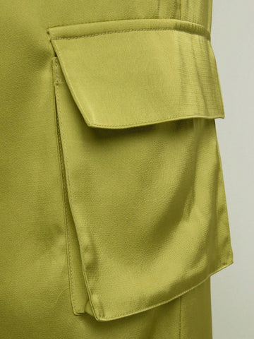 Satin Flap Pocket Side Wide Leg Cargo Pants