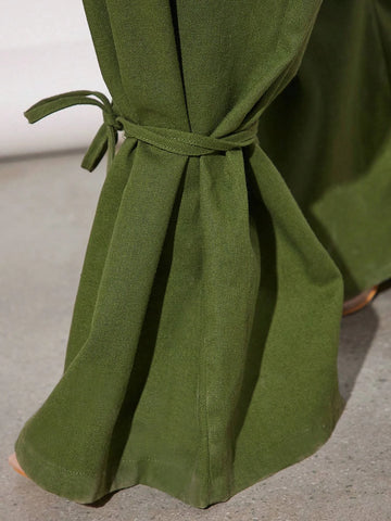 Drawstring Waist Flap Pocket Side Cargo Pants