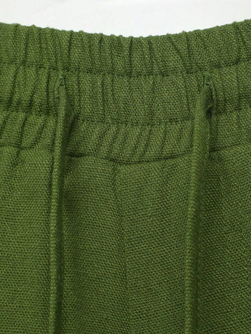 Drawstring Waist Flap Pocket Side Cargo Pants