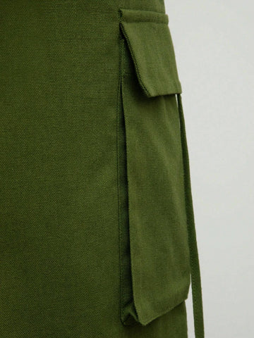 Drawstring Waist Flap Pocket Side Cargo Pants