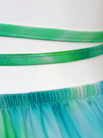 Tie Dye Crisscross Tie Back Tube Top & Split Thigh Skirt