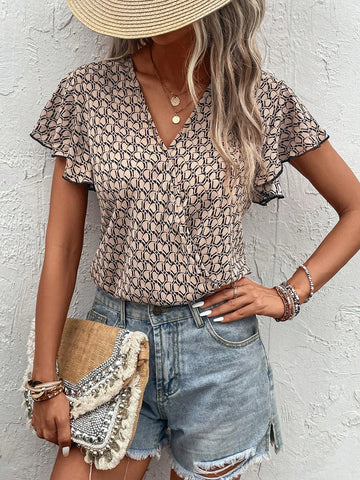 Graphic Print Butterfly Sleeve Bodysuit