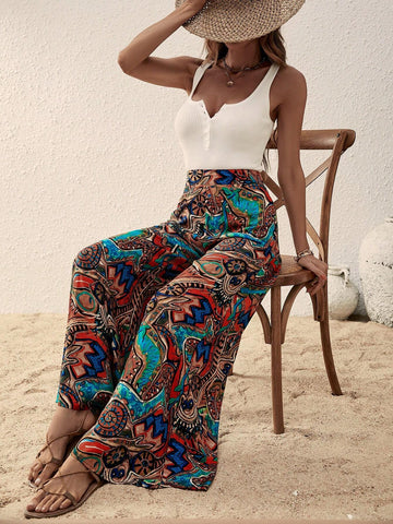 EMERY ROSE Allover Print Wide Leg Pants
