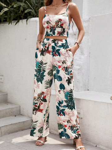 Tropical Print Cami Top & Wide Leg Pants