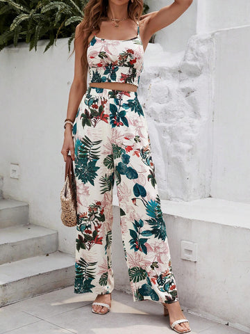 Tropical Print Cami Top & Wide Leg Pants