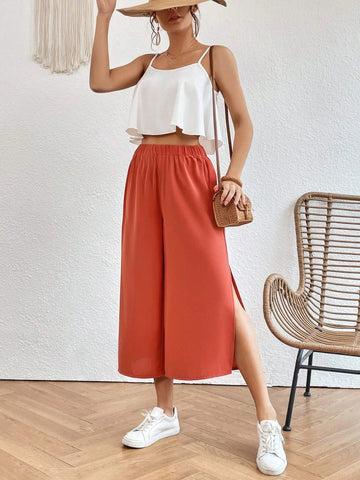 Solid Cami Top & Split Thigh Wide Leg Pants