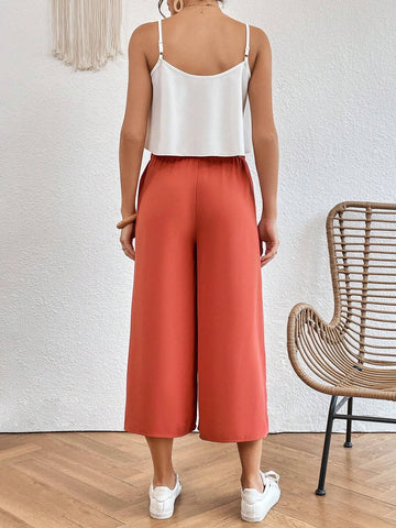Solid Cami Top & Split Thigh Wide Leg Pants