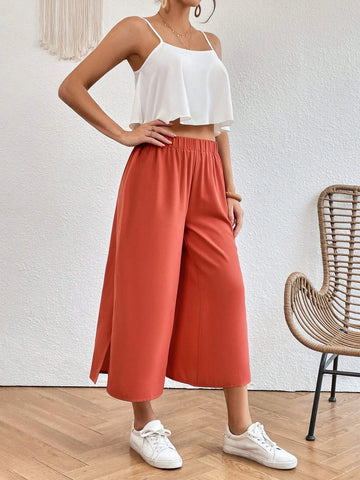 Solid Cami Top & Split Thigh Wide Leg Pants