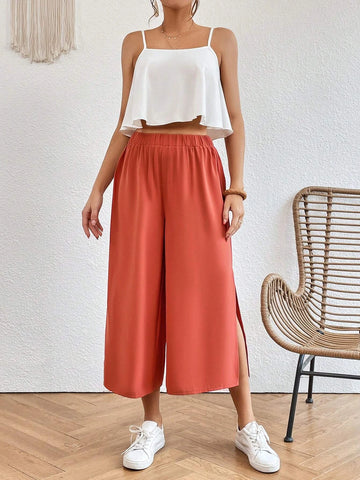 Solid Cami Top & Split Thigh Wide Leg Pants